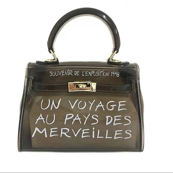 Letter Print Twist Lock Satchel Bag - Picture 2 of 2